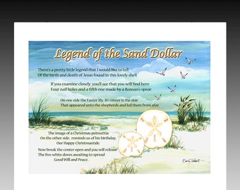 Sand greenback artwork Etsy image about Legend of the Sand Dollar Poem Printable identified as Sand greenback artwork Etsy